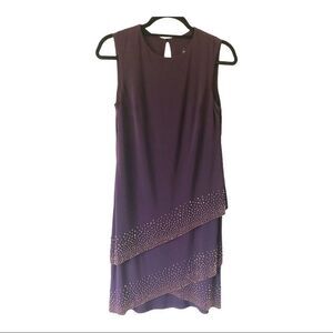 Betsy & Adam Purple Sleeveless 3 Tiered Beaded Cocktail Dress Size 4